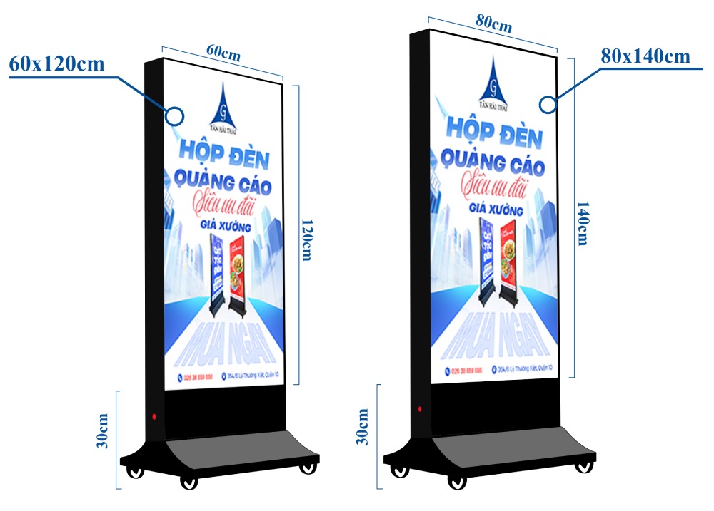 hai loại hộp đèn chân đứng không viền nhét ron hai mặt của Tân Hải Thái