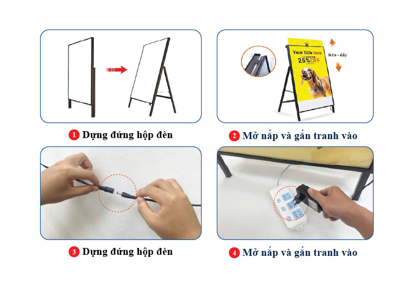 Cách lắp đặt tranh điện chân đứng chữ A 60x120cm